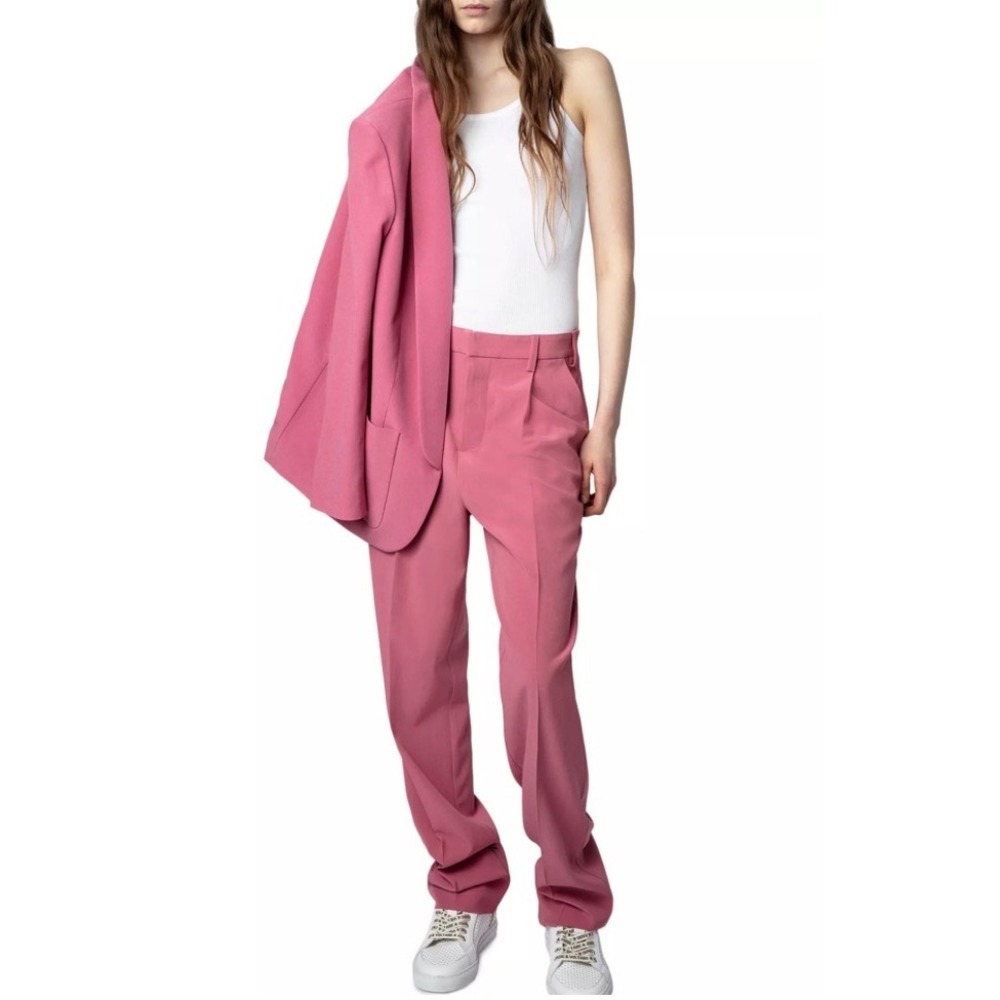 Zadig & Voltaire Profil Pink Crepe Wide Leg Pleated Trousers EU‎ 40 US 8 (H)